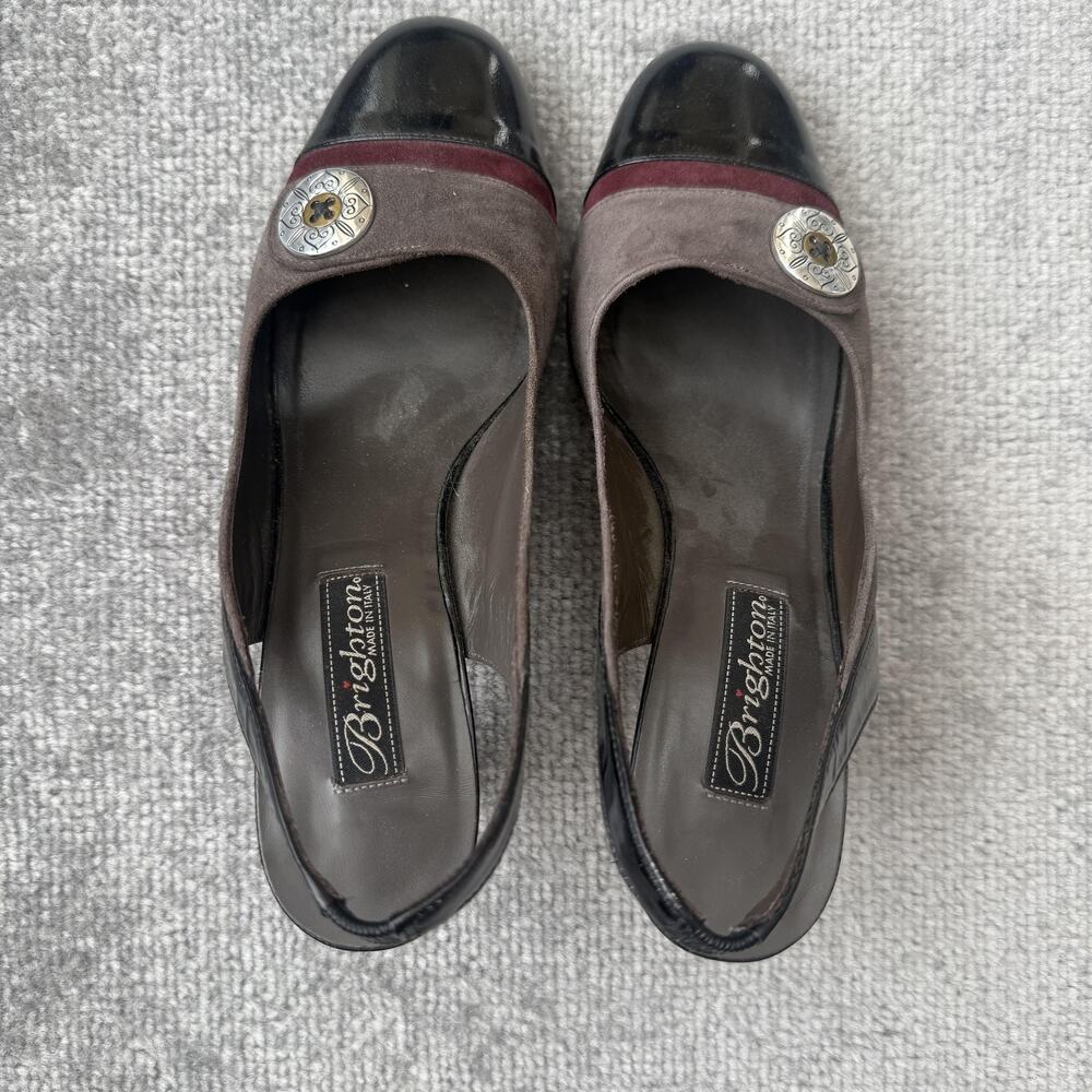 Brighton Shoes Womens Size 7.5 Leather Suede Slingback Heels Made in Italy - Picture 5 of 14